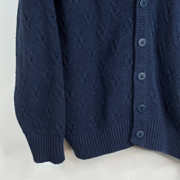 VTG 90s Granny Cardigan M Northern Reflections Navy Floral 3D Texture Cottage - Picture 3 of 9